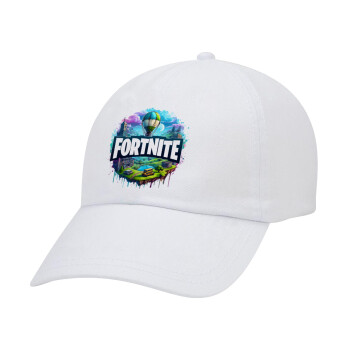 Fortnite land, Adult Baseball Cap White 5-panel (POLYESTER, ADULT, UNISEX, ONE SIZE)