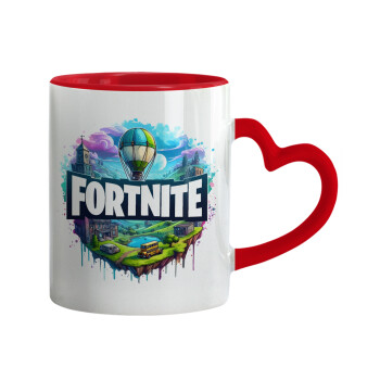 Fortnite land, Mug heart red handle, ceramic, 330ml