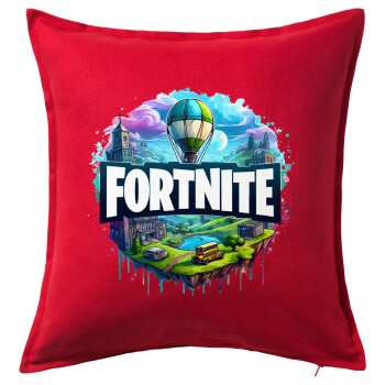 Fortnite land, Μαξιλάρι καναπέ Κόκκινο 100% βαμβάκι, περιέχεται το γέμισμα (50x50cm)