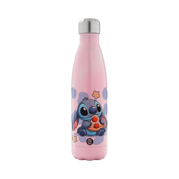 Stitch Pizza, Metal mug thermos Pink Iridiscent (Stainless steel), double wall, 500ml