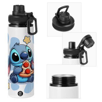 Stitch Pizza, Metal water bottle with safety cap, aluminum 850ml