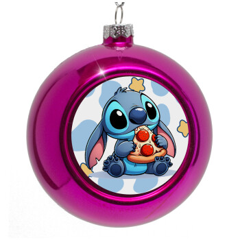 Stitch Pizza, Purple Christmas tree ornament bauble 8cm