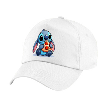 Stitch Pizza, Καπέλο παιδικό Baseball, 100% Βαμβακερό Twill, Λευκό (ΒΑΜΒΑΚΕΡΟ, ΠΑΙΔΙΚΟ, UNISEX, ONE SIZE)