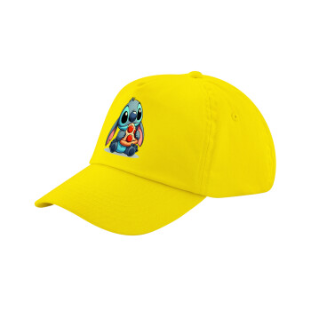 Stitch Pizza, Child's Baseball Cap, 100% Cotton Twill, Yellow (COTTON, CHILD, UNISEX, ONE SIZE)