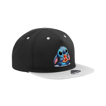 Stitch Pizza, Adult Flat Snapback Hat Black/Grey, (100% COTTON TWILL, ADULT, UNISEX, ONE SIZE)