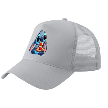 Stitch Pizza, Adult Structured Trucker Hat, with Mesh, GRAY (100% COTTON, ADULT, UNISEX, ONE SIZE)