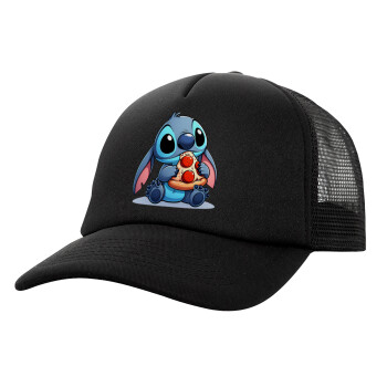 Stitch Pizza, Καπέλο Ενηλίκων Soft Trucker με Δίχτυ Μαύρο (POLYESTER, ΕΝΗΛΙΚΩΝ, UNISEX, ONE SIZE)