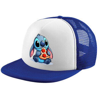 Stitch Pizza, Child's Soft Trucker Hat with Blue/White Mesh (POLYESTER, CHILD, ONE SIZE)