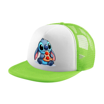 Stitch Pizza, Adult Soft Trucker Hat with Mesh GREEN/WHITE (POLYESTER, ADULT, ONE SIZE)