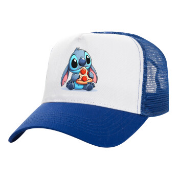 Stitch Pizza, Adult Structured Trucker Hat, with Mesh, WHITE/BLUE (100% COTTON, ADULT, UNISEX, ONE SIZE)