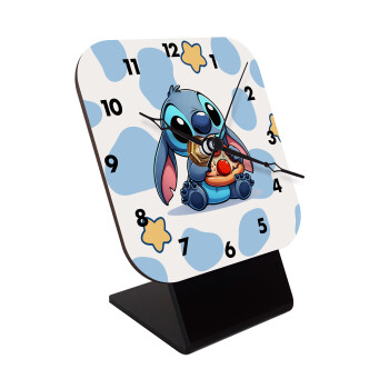 Stitch Pizza, Quartz Wooden table clock with hands (10cm)