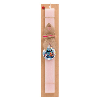 Stitch Pizza, Easter Set, wooden keychain & scented flat Easter candle (30cm) (PINK)