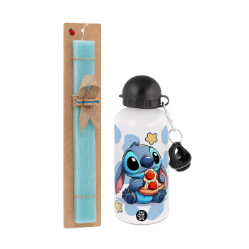 Stitch Pizza, Easter Set, metallic aluminum water bottle (500ml) & scented flat candle (30cm) (TURQUOISE)