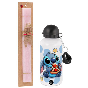 Stitch Pizza, Easter Set, metallic aluminum bottle (500ml) & aromatic flat Easter candle (30cm) (PINK)