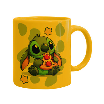 Stitch Pizza, Ceramic coffee mug yellow, 330ml