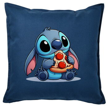 Stitch Pizza, Μαξιλάρι καναπέ Μπλε 100% βαμβάκι, περιέχεται το γέμισμα (50x50cm)