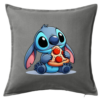 Stitch Pizza, Μαξιλάρι καναπέ Γκρι 100% βαμβάκι, περιέχεται το γέμισμα (50x50cm)