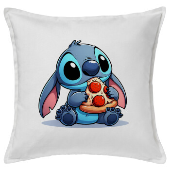 Stitch Pizza, Μαξιλάρι καναπέ ΛΕΥΚΟ 100% βαμβάκι, περιέχεται το γέμισμα (50x50cm)