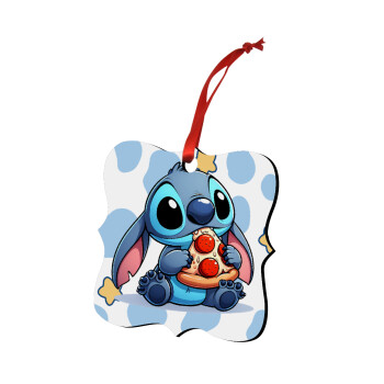 Stitch Pizza, Χριστουγεννιάτικο στολίδι polygon ξύλινο 7.5cm