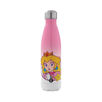 Princess Peach, Metal mug thermos Pink/White (Stainless steel), double wall, 500ml