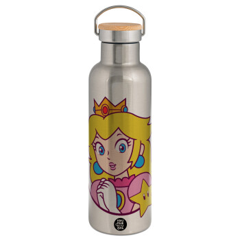Princess Peach, Stainless steel Silver with wooden lid (bamboo), double wall, 750ml