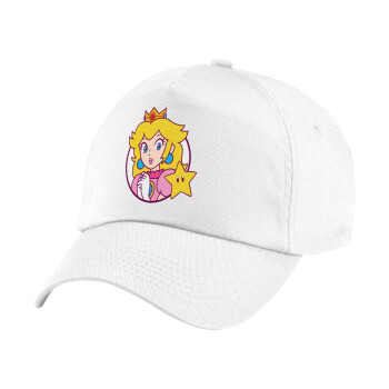 Princess Peach, Children's Baseball Cap, 100% Cotton Twill, White (COTTON, CHILDREN'S, UNISEX, ONE SIZE)