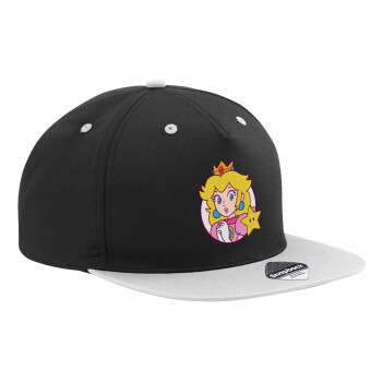 Princess Peach, Adult Flat Snapback Hat Black/Grey, (100% COTTON TWILL, ADULT, UNISEX, ONE SIZE)