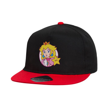 Princess Peach, Children's Flat Snapback Hat, Black/Red (100% COTTON, CHILDREN'S, UNISEX, ONE SIZE)