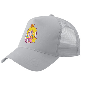 Princess Peach, Adult Structured Trucker Hat, with Mesh, GRAY (100% COTTON, ADULT, UNISEX, ONE SIZE)