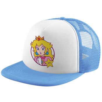 Princess Peach, Καπέλο παιδικό Soft Trucker με Δίχτυ ΓΑΛΑΖΙΟ/ΛΕΥΚΟ (POLYESTER, ΠΑΙΔΙΚΟ, ONE SIZE)