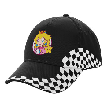 Princess Peach, Adult Ultimate BLACK RACING Cap, (100% COTTON DRILL, ADULT, UNISEX, ONE SIZE)