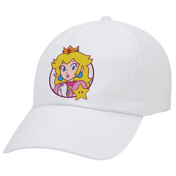 Princess Peach, Adult Baseball Cap White 5-panel (POLYESTER, ADULT, UNISEX, ONE SIZE)