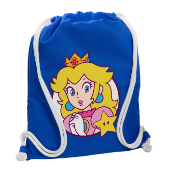Princess Peach, Τσάντα πλάτης πουγκί GYMBAG Μπλε, με τσέπη (40x48cm) & χονδρά κορδόνια
