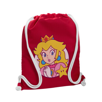 Princess Peach, Backpack pouch GYMBAG Red, with pocket (40x48cm) & thick cords