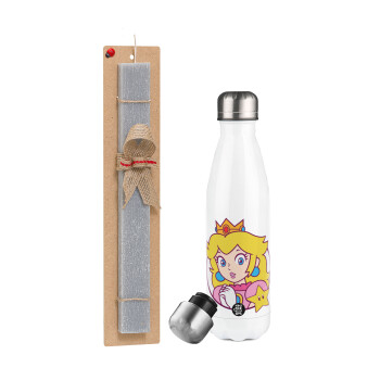 Princess Peach, Easter candle, metallic white thermos bottle (500ml) & aromatic flat candle (30cm) (GRAY)