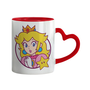 Princess Peach, Mug heart red handle, ceramic, 330ml