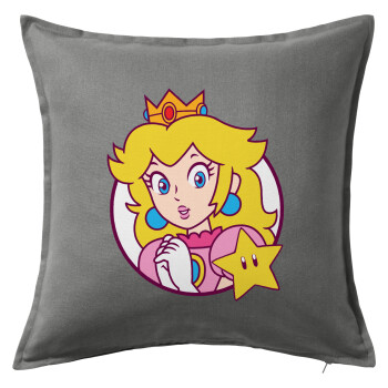 Princess Peach, Μαξιλάρι καναπέ Γκρι 100% βαμβάκι, περιέχεται το γέμισμα (50x50cm)