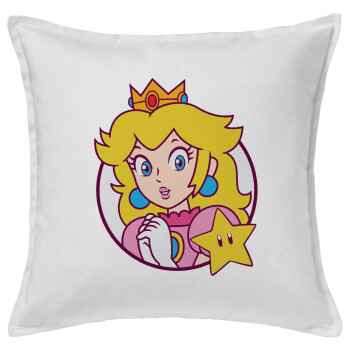 Princess Peach, Μαξιλάρι καναπέ ΛΕΥΚΟ 100% βαμβάκι, περιέχεται το γέμισμα (50x50cm)