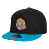 Child's Flat Snapback Hat, Black/Blue (100% COTTON, CHILD, UNISEX, ONE SIZE)