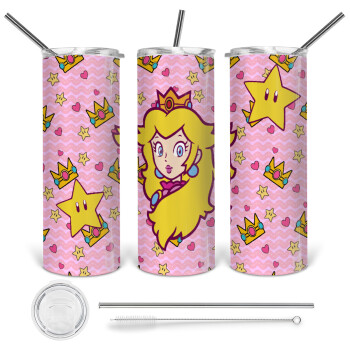 Princess Peach, 360 Eco friendly stainless steel tumbler 600ml, with metal straw & cleaning brush