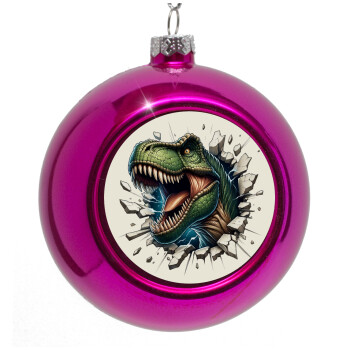 Dinosaur break wall, Purple Christmas tree ornament bauble 8cm