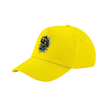 Dinosaur break wall, Child's Baseball Cap, 100% Cotton Twill, Yellow (COTTON, CHILD, UNISEX, ONE SIZE)