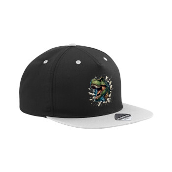 Dinosaur break wall, Adult Flat Snapback Hat Black/Grey, (100% COTTON TWILL, ADULT, UNISEX, ONE SIZE)