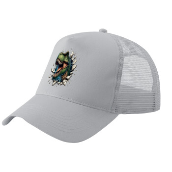 Dinosaur break wall, Adult Structured Trucker Hat, with Mesh, GRAY (100% COTTON, ADULT, UNISEX, ONE SIZE)