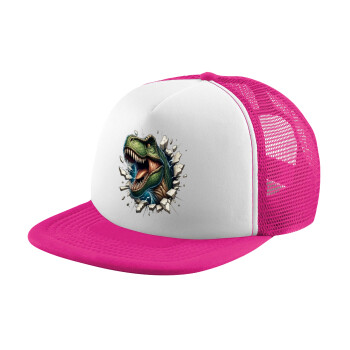 Dinosaur break wall, Καπέλο παιδικό Soft Trucker με Δίχτυ ΡΟΖ/ΛΕΥΚΟ (POLYESTER, ΠΑΙΔΙΚΟ, ONE SIZE)