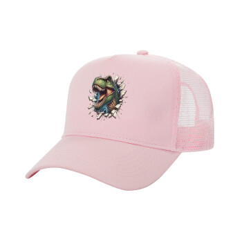 Dinosaur break wall, Structured Trucker Children's Hat, with Mesh, PINK (100% COTTON, CHILDREN'S, UNISEX, ONE SIZE)