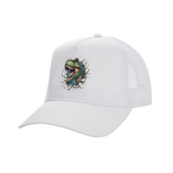 Dinosaur break wall, Structured Trucker Adult Hat, with Mesh, WHITE (100% COTTON, ADULT, UNISEX, ONE SIZE)