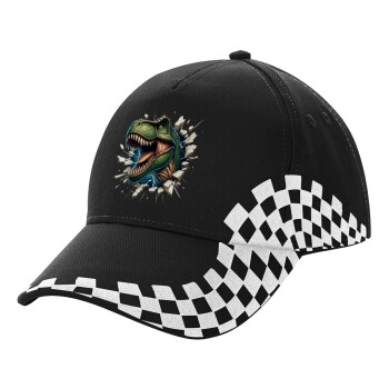 Dinosaur break wall, Adult Ultimate BLACK RACING Cap, (100% COTTON DRILL, ADULT, UNISEX, ONE SIZE)