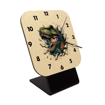 Dinosaur break wall, Quartz Table clock in natural wood (10cm)