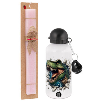 Dinosaur break wall, Easter Set, metallic aluminum bottle (500ml) & aromatic flat Easter candle (30cm) (PINK)